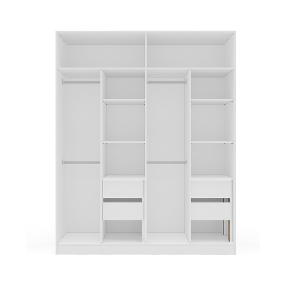 Guarda-Roupa Casal com Espelho Valência 4 Portas 4 Gavetas Branco