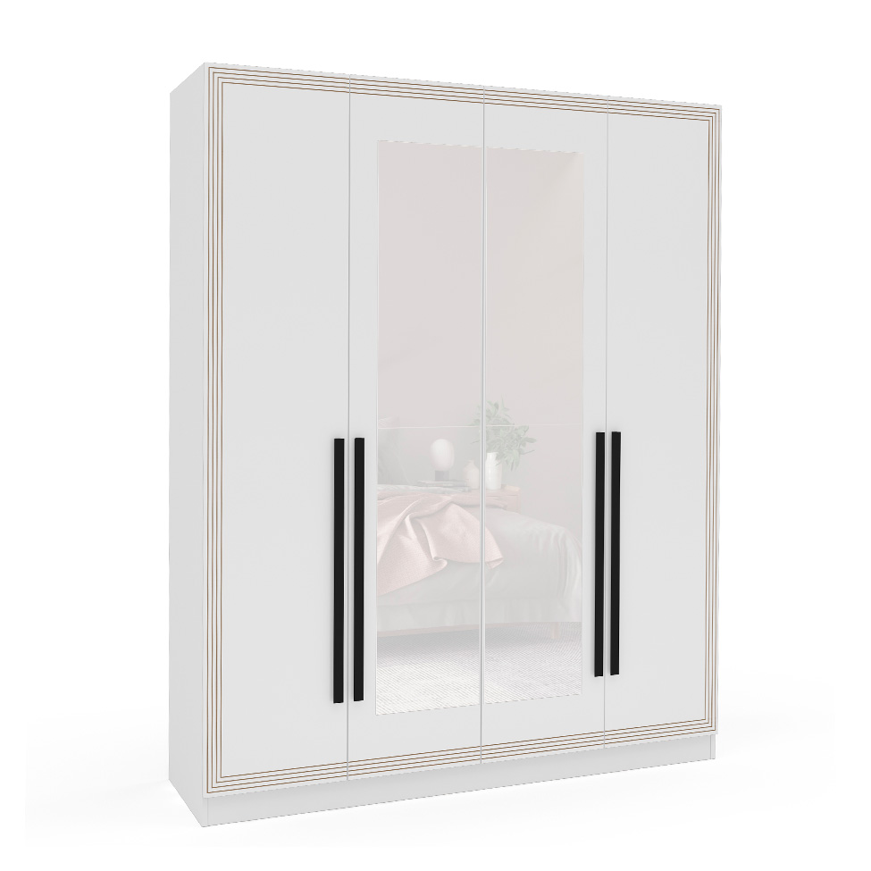 Guarda-Roupa Casal com Espelho Valência 4 Portas 4 Gavetas Branco