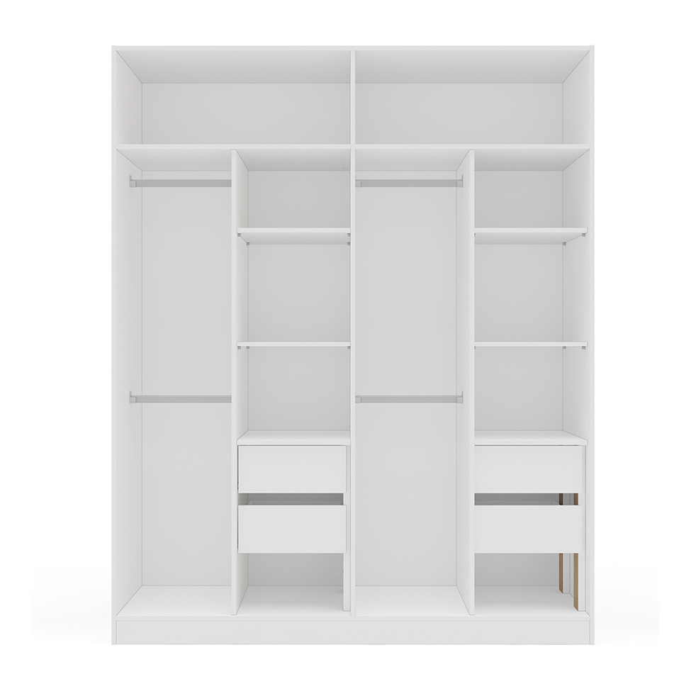 Guarda-Roupa Casal com Espelho Valência 4 Portas 4 Gavetas Branco