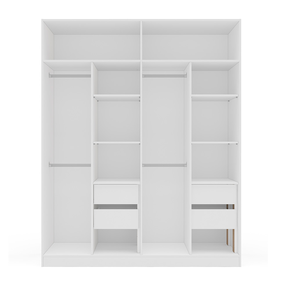 Guarda-Roupa Casal com Espelho Valência 4 Portas 4 Gavetas Branco e Azul