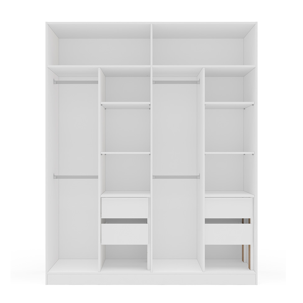 Guarda-Roupa Casal com Espelho Valência 4 Portas 4 Gavetas Branco e Cinza
