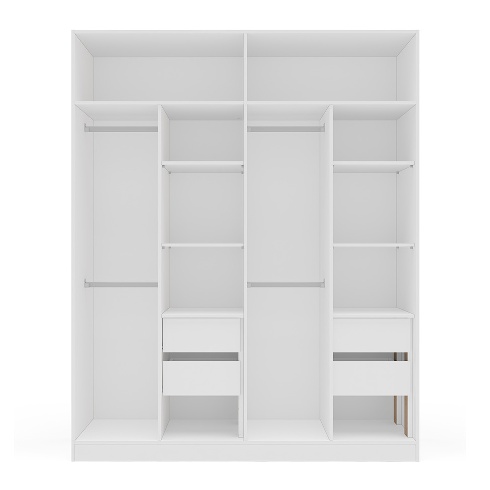Guarda-Roupa Casal com Espelho Valência 4 Portas 4 Gavetas Branco e Creme