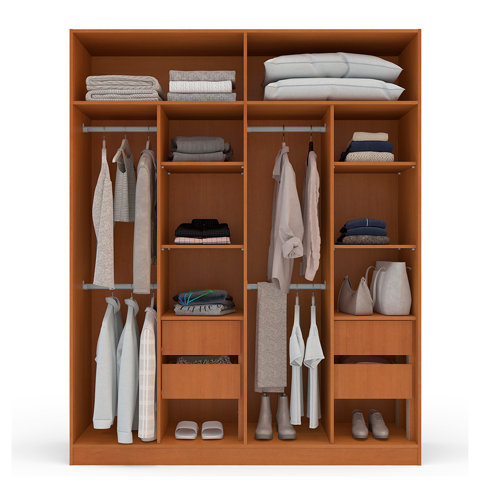 Guarda-Roupa Casal com Espelho Valência 4 Portas 4 Gavetas Freijó e Branco