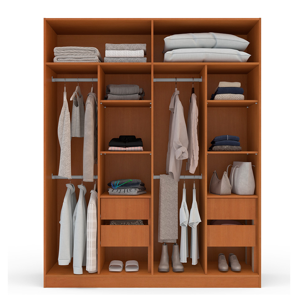 Guarda-Roupa Casal com Espelho Valência 4 Portas 4 Gavetas Freijó e Creme