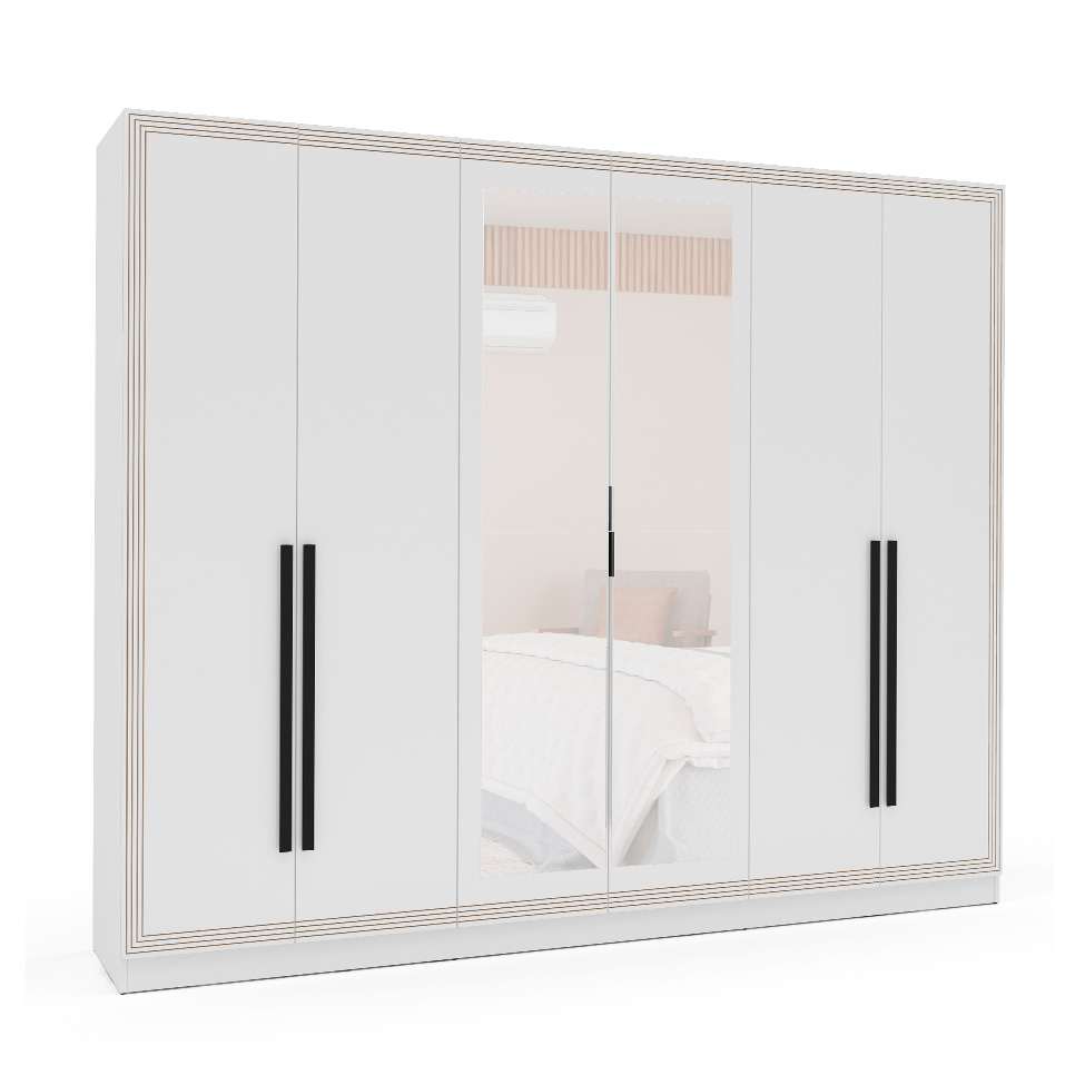 Guarda-Roupa Casal com Espelho Valência 6 Portas 4 Gavetas Branco