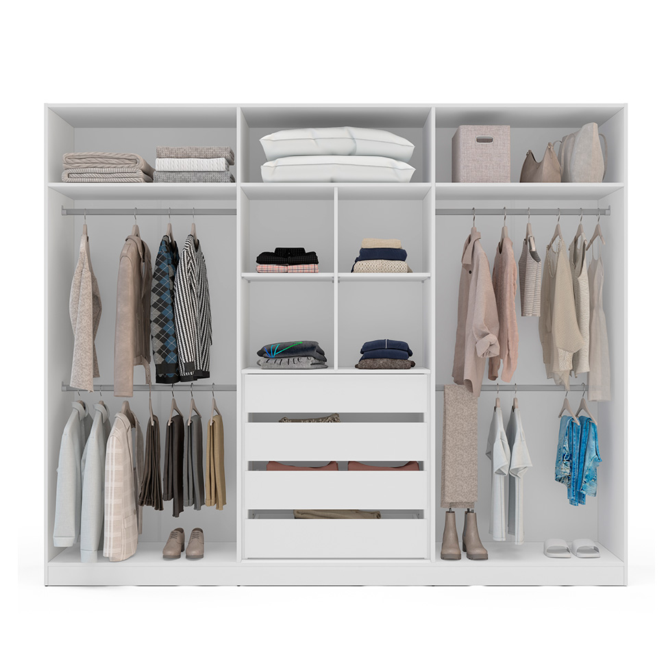 Guarda-Roupa Casal com Espelho Valência 6 Portas 4 Gavetas Branco