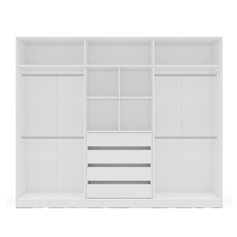 Guarda-Roupa Casal com Espelho Valência 6 Portas 4 Gavetas Branco