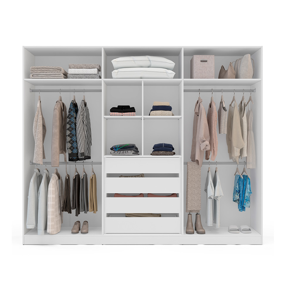 Guarda-Roupa Casal com Espelho Valência 6 Portas 4 Gavetas Branco e Azul