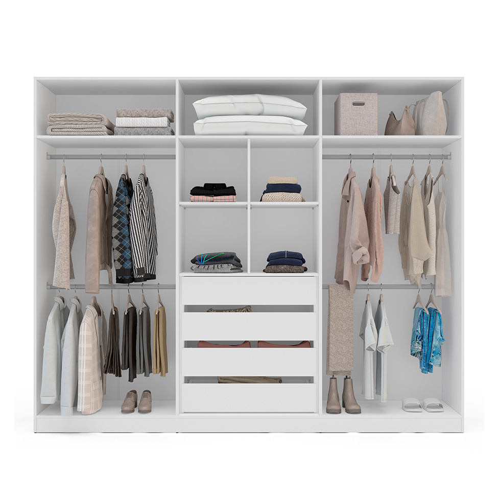 Guarda-Roupa Casal com Espelho Valência 6 Portas 4 Gavetas Branco e Cinza