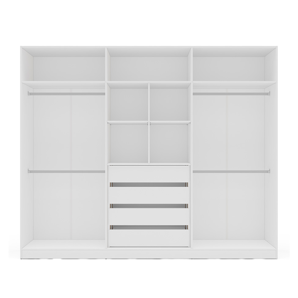 Guarda-Roupa Casal com Espelho Valência 6 Portas 4 Gavetas Branco e Cinza