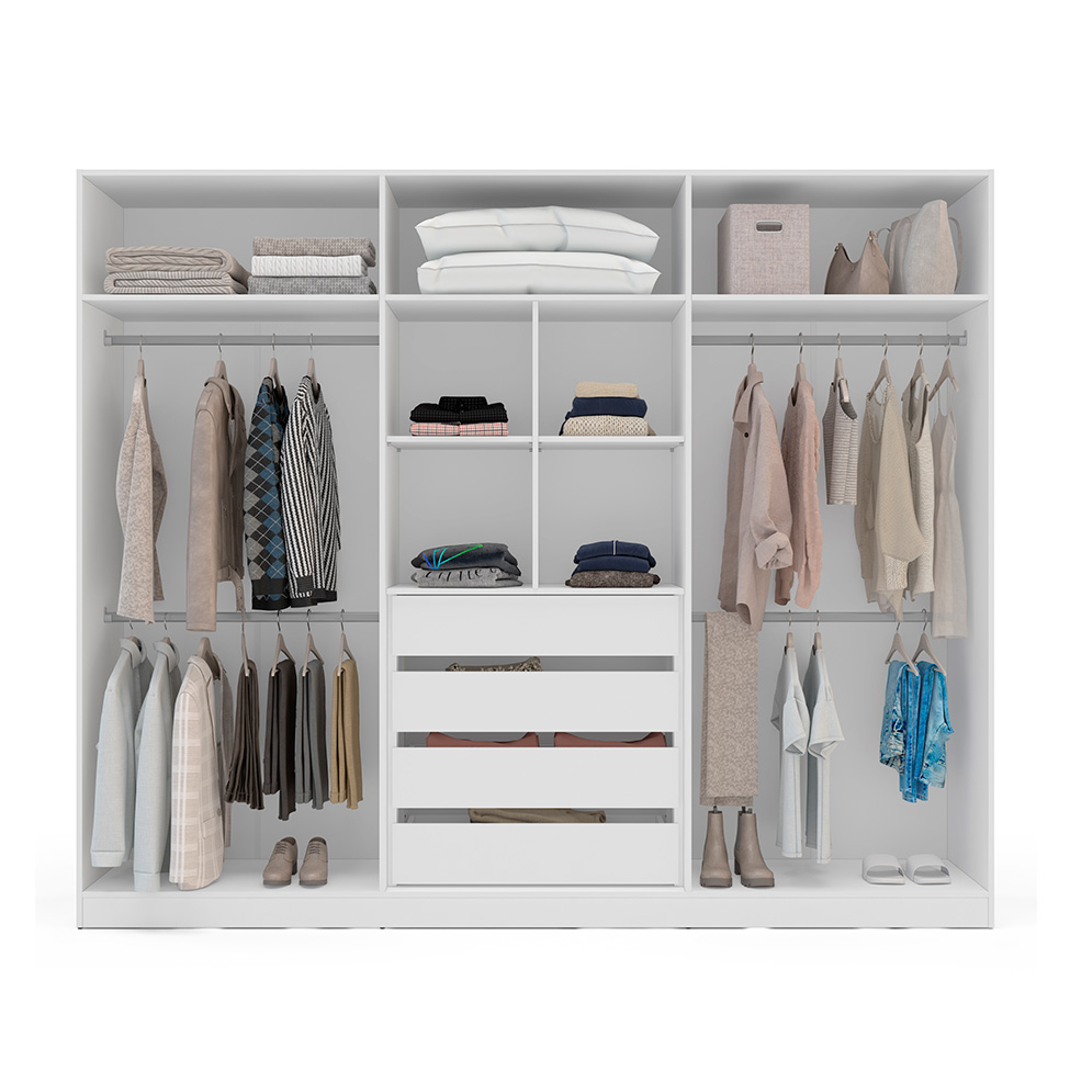 Guarda-Roupa Casal com Espelho Valência 6 Portas 4 Gavetas Branco e Creme