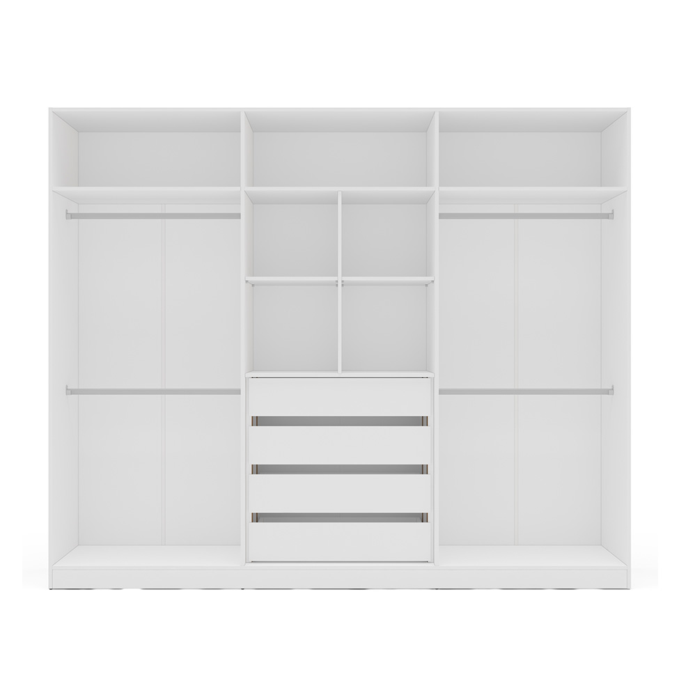 Guarda-Roupa Casal com Espelho Valência 6 Portas 4 Gavetas Branco e Creme
