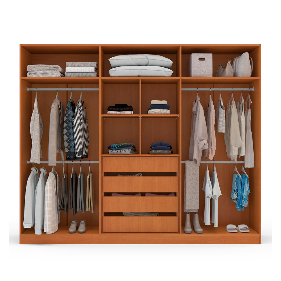 Guarda-Roupa Casal com Espelho Valência 6 Portas 4 Gavetas Freijó e Branco