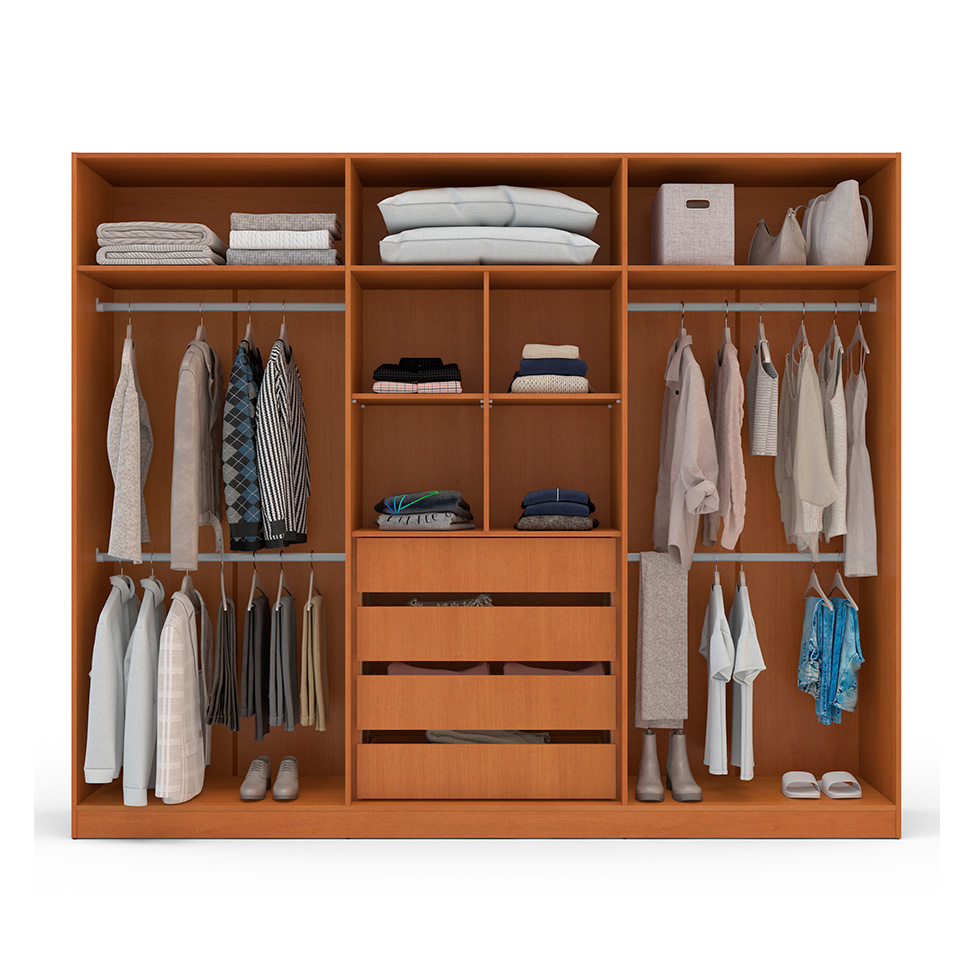 Guarda-Roupa Casal com Espelho Valência 6 Portas 4 Gavetas Freijó e Creme