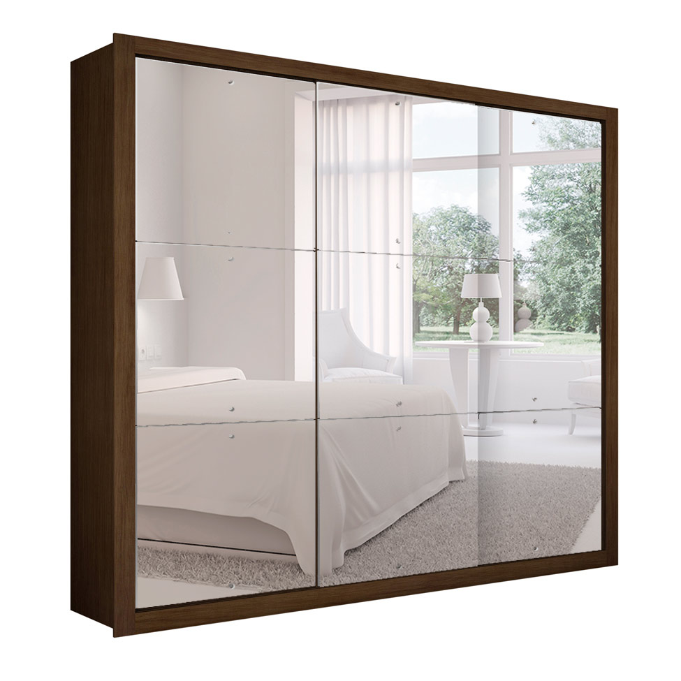 Guarda-Roupa Casal com Espelho Veneza Gold 3 Portas 4 Gavetas Café