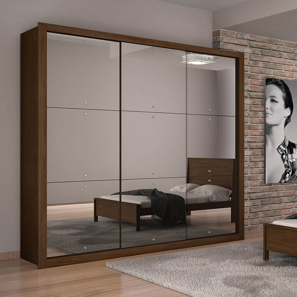 Guarda-Roupa Casal com Espelho Veneza Gold 3 Portas 4 Gavetas Café