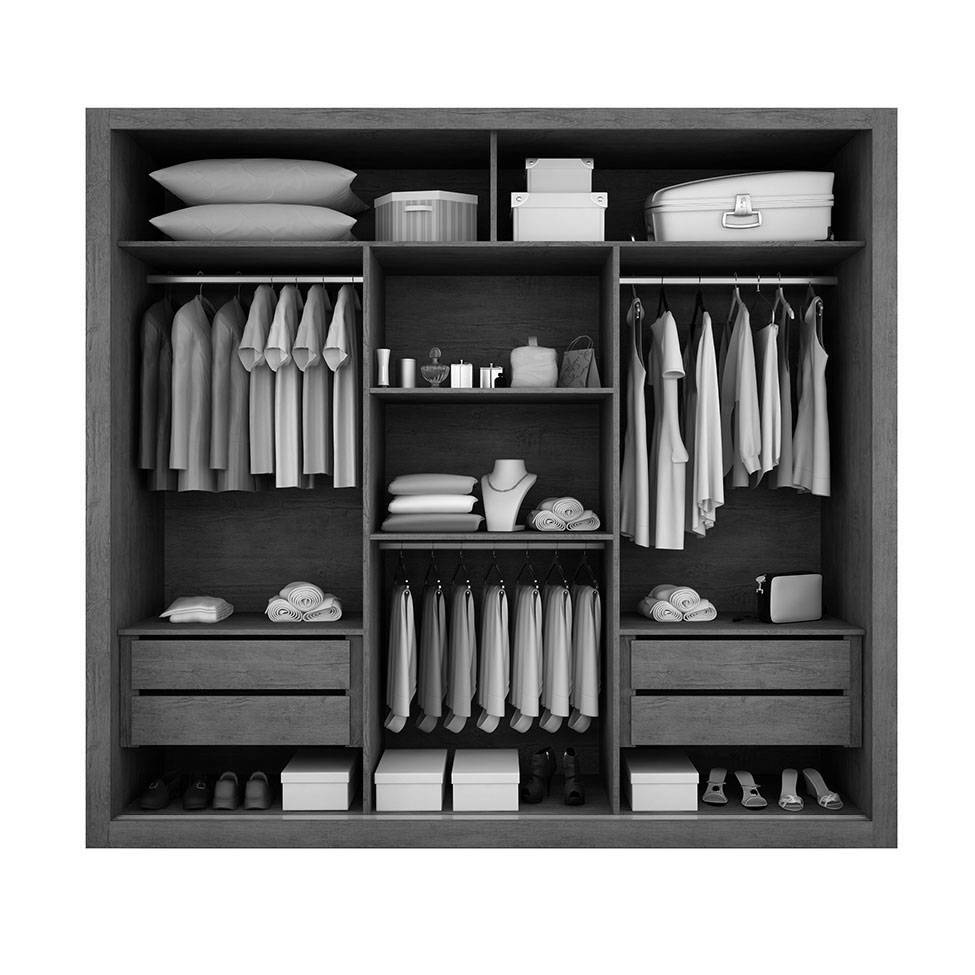 Guarda-Roupa Casal com Espelho Veneza Gold 3 Portas 4 Gavetas Café