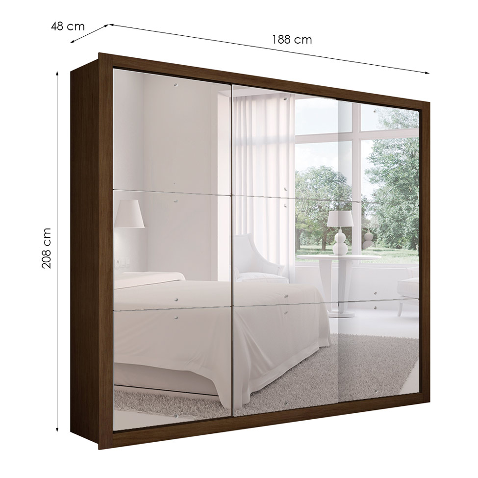 Guarda-Roupa Casal com Espelho Veneza Gold 3 Portas 4 Gavetas Café