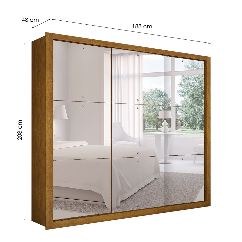Guarda-Roupa Casal com Espelho Veneza Gold Imbuia 3 Pt 4 Gv