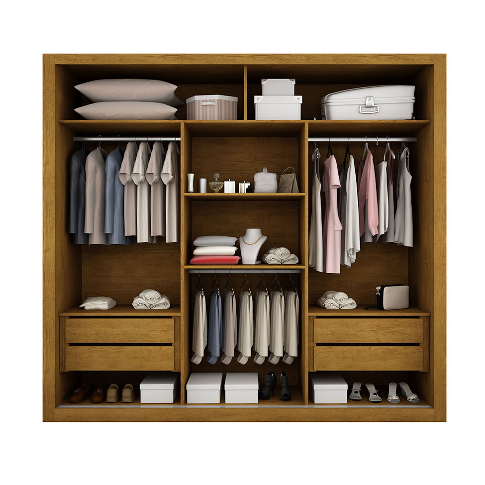 Guarda-Roupa Casal com Espelho Veneza Gold Imbuia 3 Pt 4 Gv