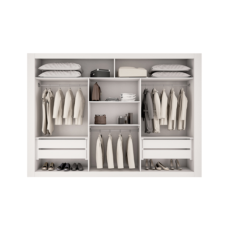Guarda-Roupa Casal com Espelho Veneza Premium Branco 3 Portas 4 Gavetas