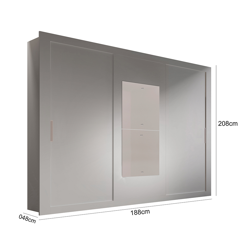 Guarda-Roupa Casal com Espelho Veneza Premium Branco 3 Portas 4 Gavetas