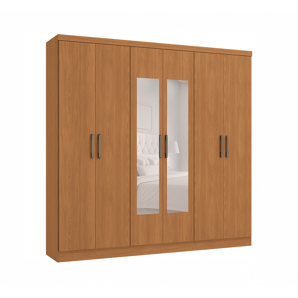 Guarda-Roupa Casal com Espelho Vernantes 6 Portas 3 Gavetas Canela