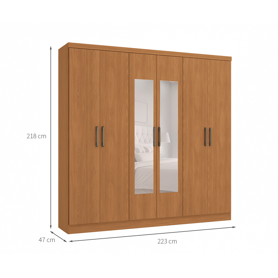 Guarda-Roupa Casal com Espelho Vernantes 6 Portas 3 Gavetas Canela