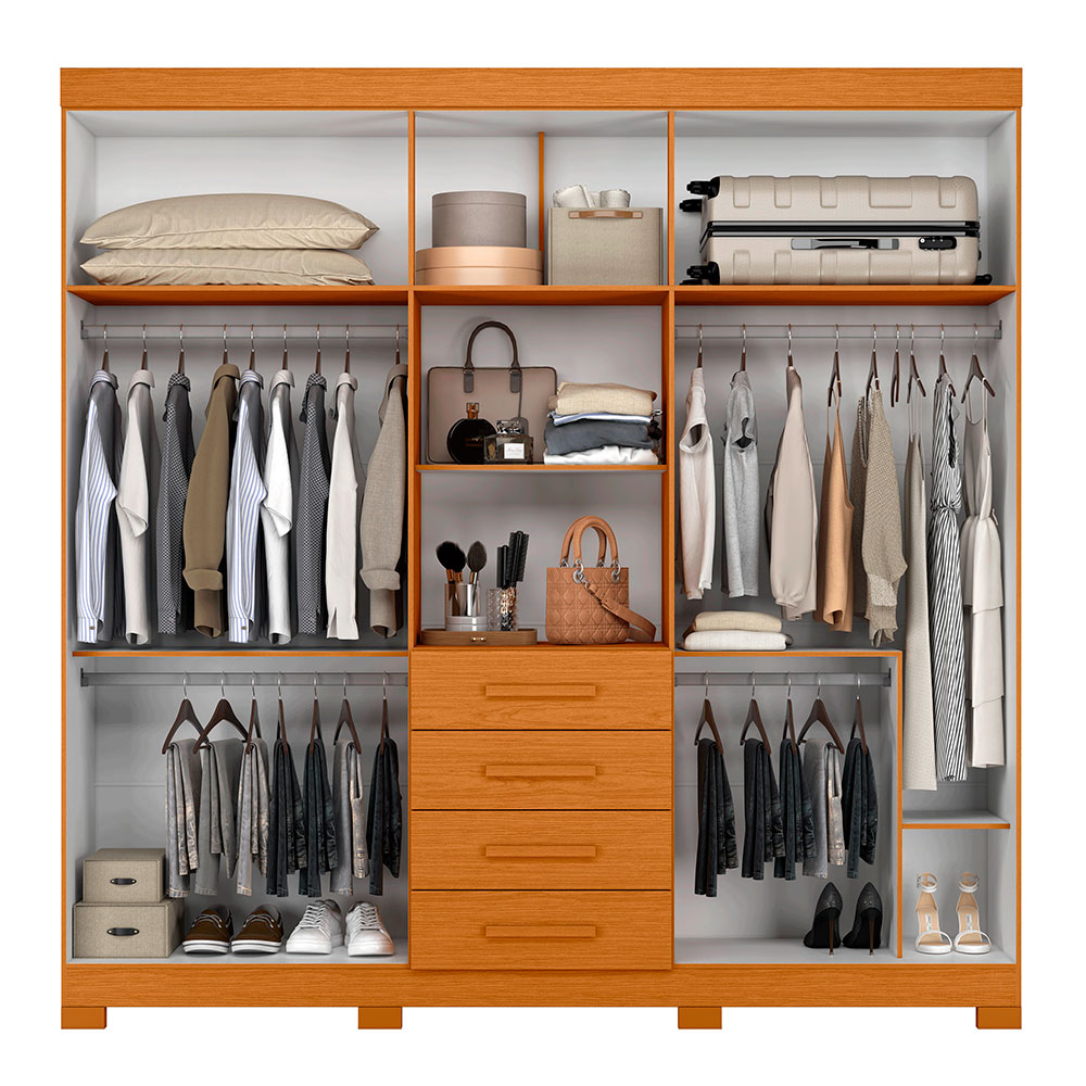 Guarda-Roupa Casal com Espelho Virtus 6 Portas 4 Gavetas Cinamomo