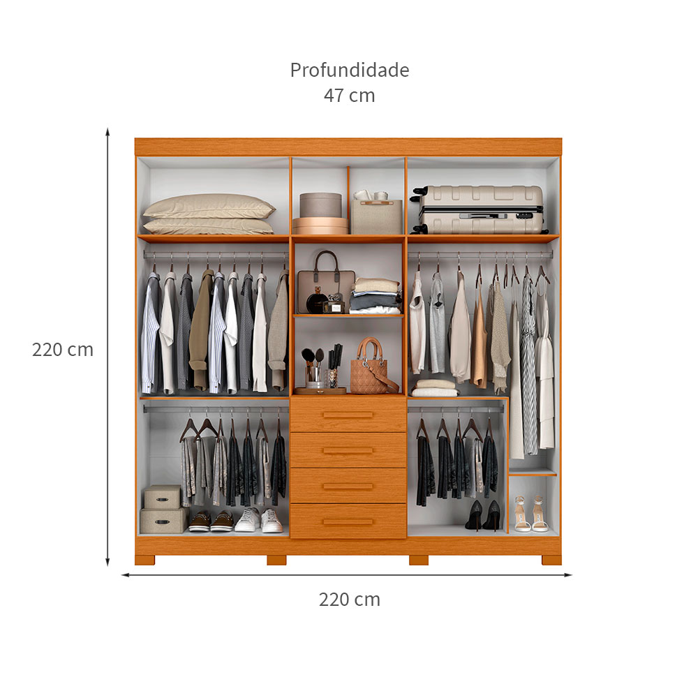 Guarda-Roupa Casal com Espelho Virtus 6 Portas 4 Gavetas Cinamomo