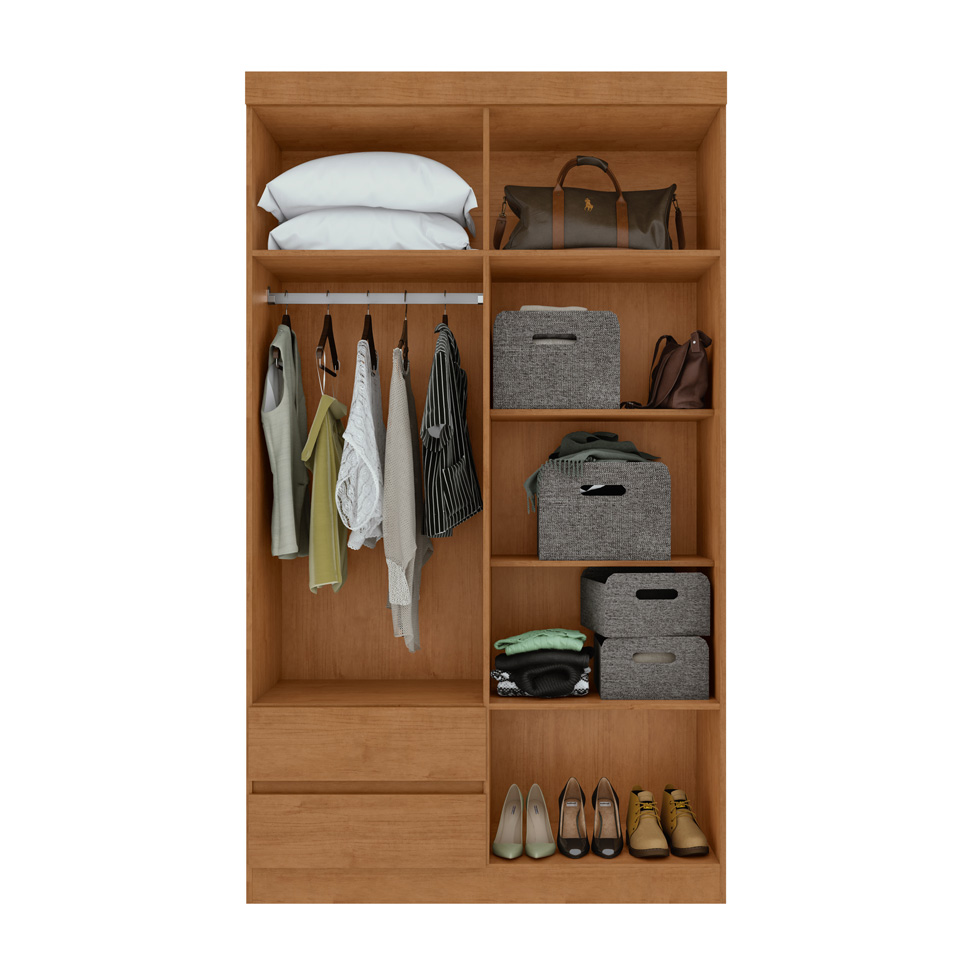 Guarda-Roupa Casal com Espelho Zeus com Pés 4 Portas 2 Gavetas Amêndoa