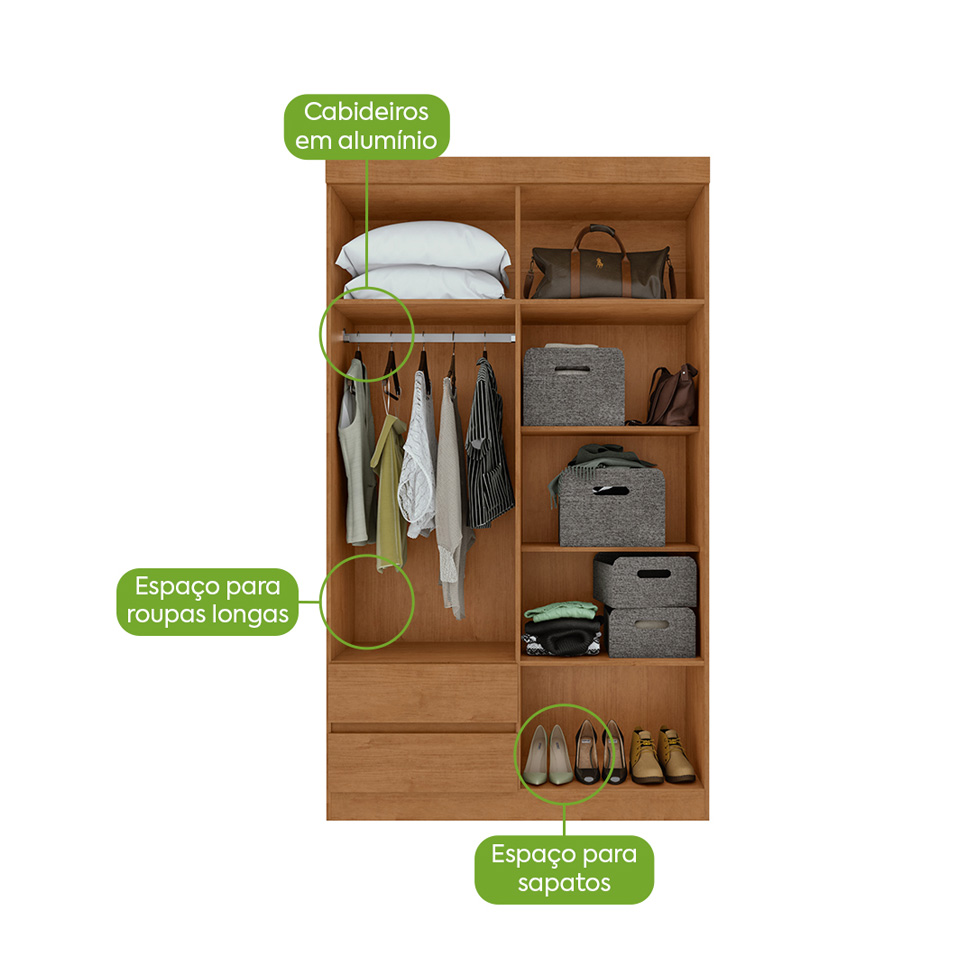 Guarda-Roupa Casal com Espelho Zeus com Pés 4 Portas 2 Gavetas Amêndoa