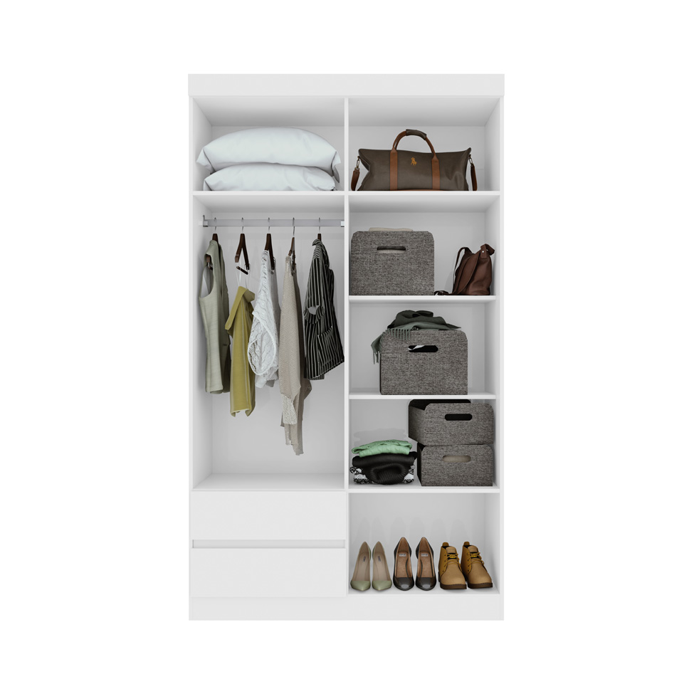 Guarda-Roupa Casal com Espelho Zeus com Pés 4 Portas 2 Gavetas Branco