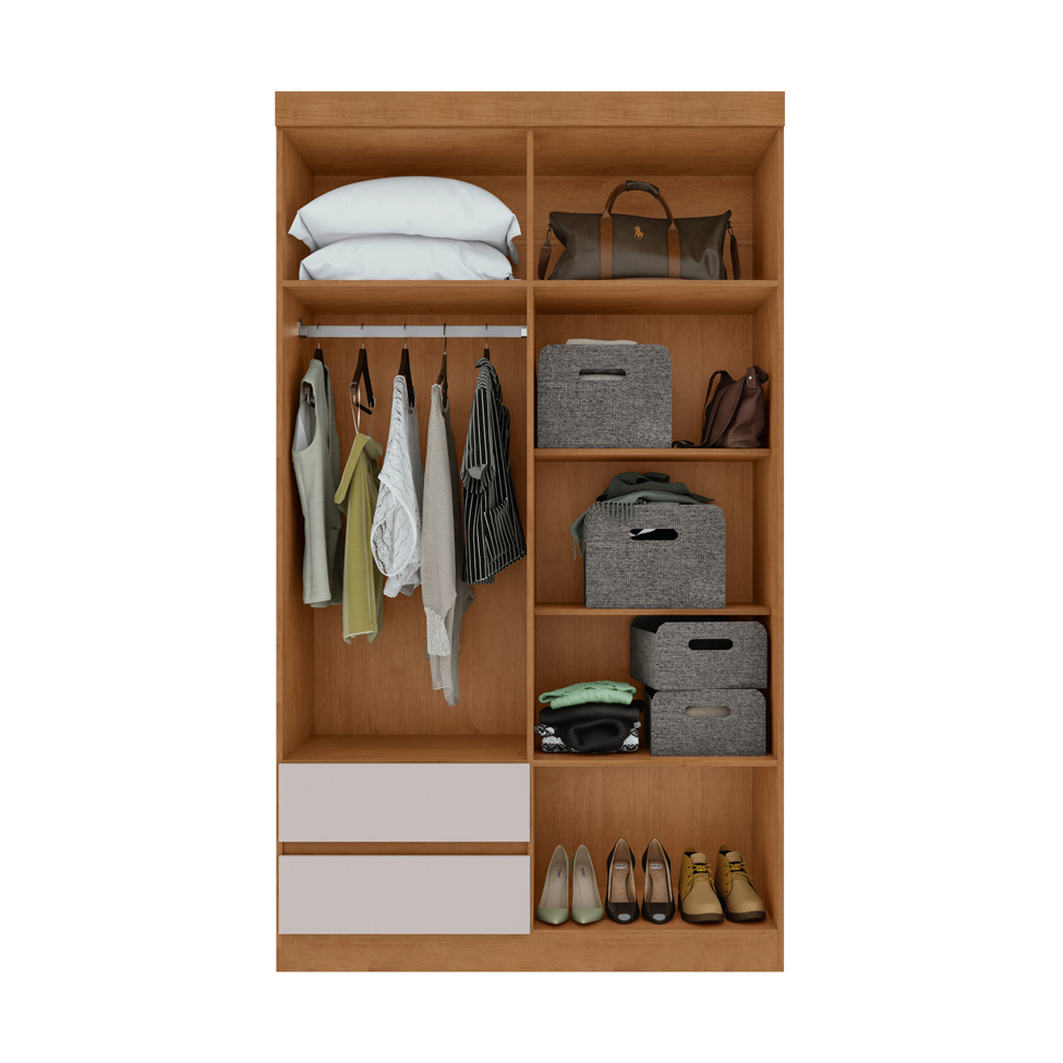 Guarda-Roupa Casal com Espelho Zeus com Pés 4 Portas 2 Gavetas Off White e Amêndoa