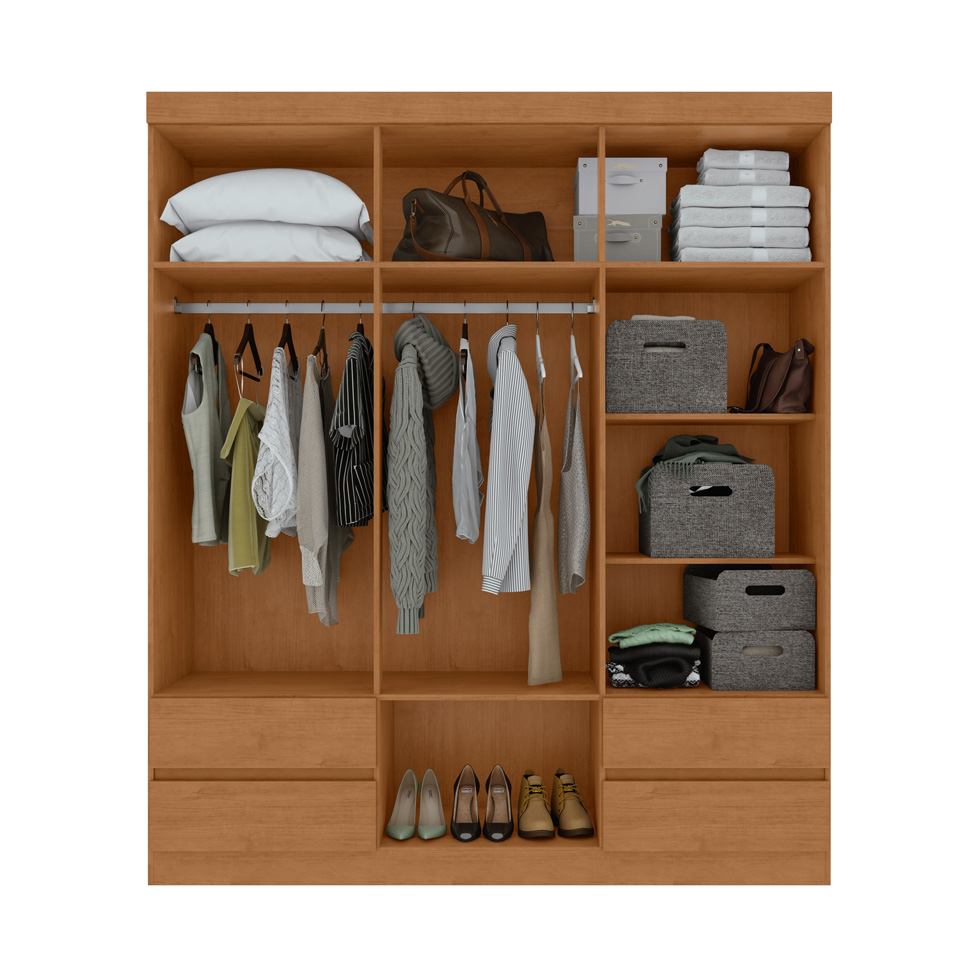 Guarda-Roupa Casal com Espelho Zeus com Pés 6 Portas 4 Gavetas Amêndoa