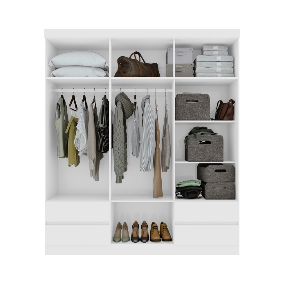 Guarda-Roupa Casal com Espelho Zeus com Pés 6 Portas 4 Gavetas Branco