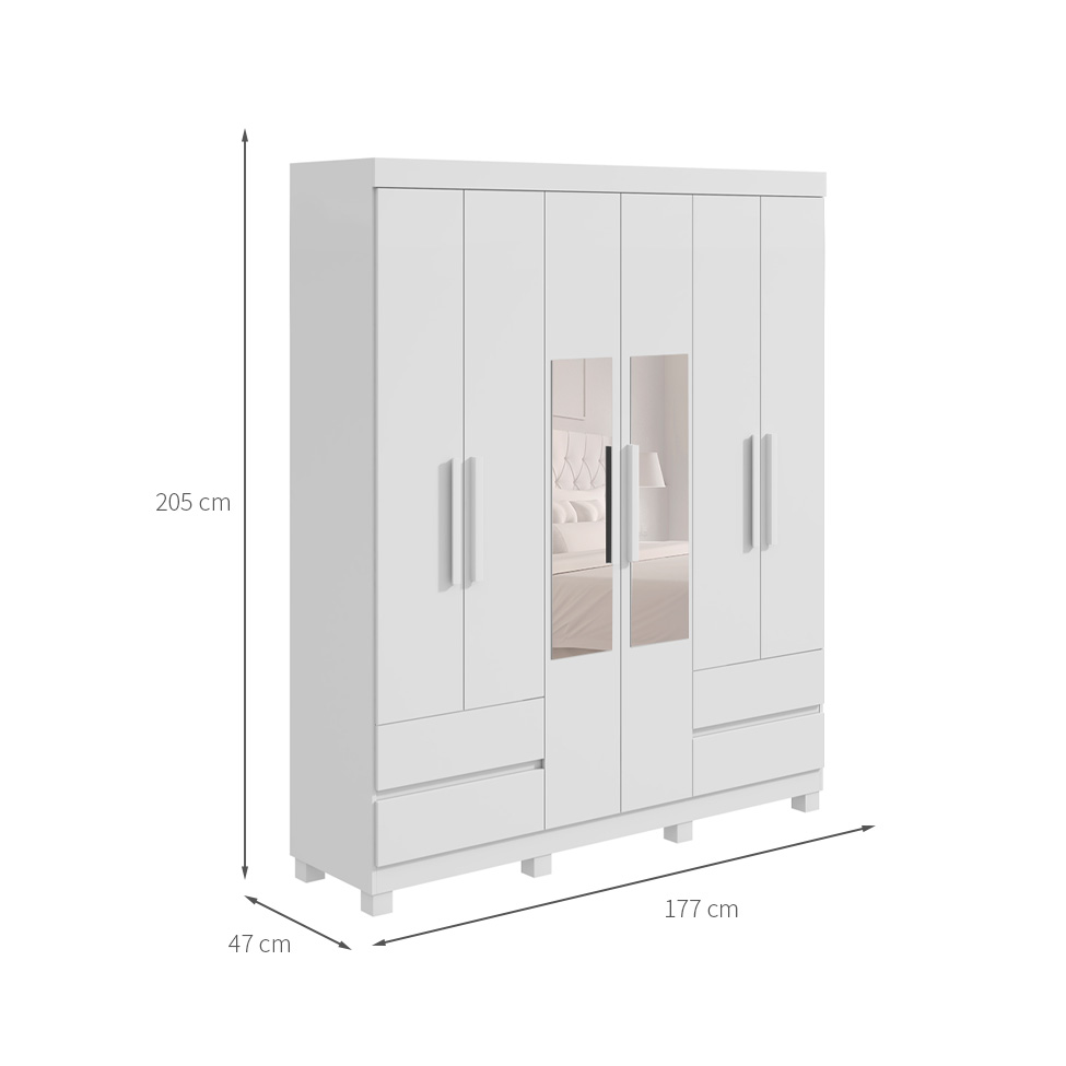 Guarda-Roupa Casal com Espelho Zeus com Pés 6 Portas 4 Gavetas Branco