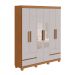 Guarda-Roupa Casal com Espelho Zeus com Pés 6 Portas 4 Gavetas Off White e Amêndoa