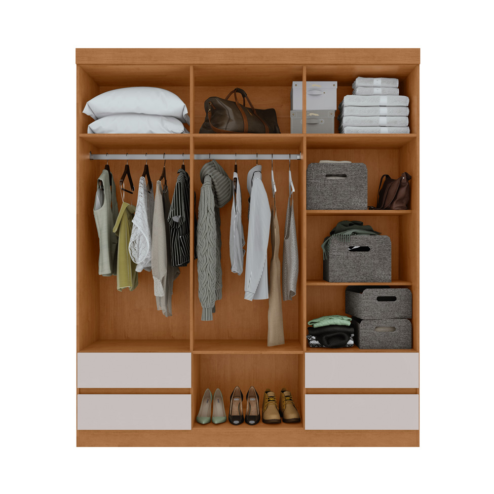 Guarda-Roupa Casal com Espelho Zeus com Pés 6 Portas 4 Gavetas Off White e Amêndoa