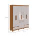 Guarda-Roupa Casal com Espelho Zeus com Pés 6 Portas 4 Gavetas Off White e Amêndoa