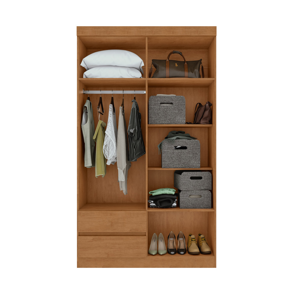 Guarda-Roupa Casal com Espelho Zeus sem Pés 4 Portas 2 Gavetas Amêndoa