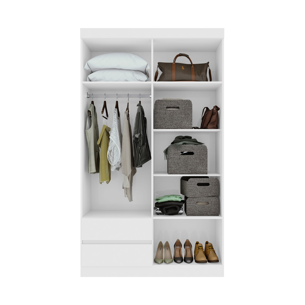 Guarda-Roupa Casal com Espelho Zeus sem Pés 4 Portas 2 Gavetas Branco