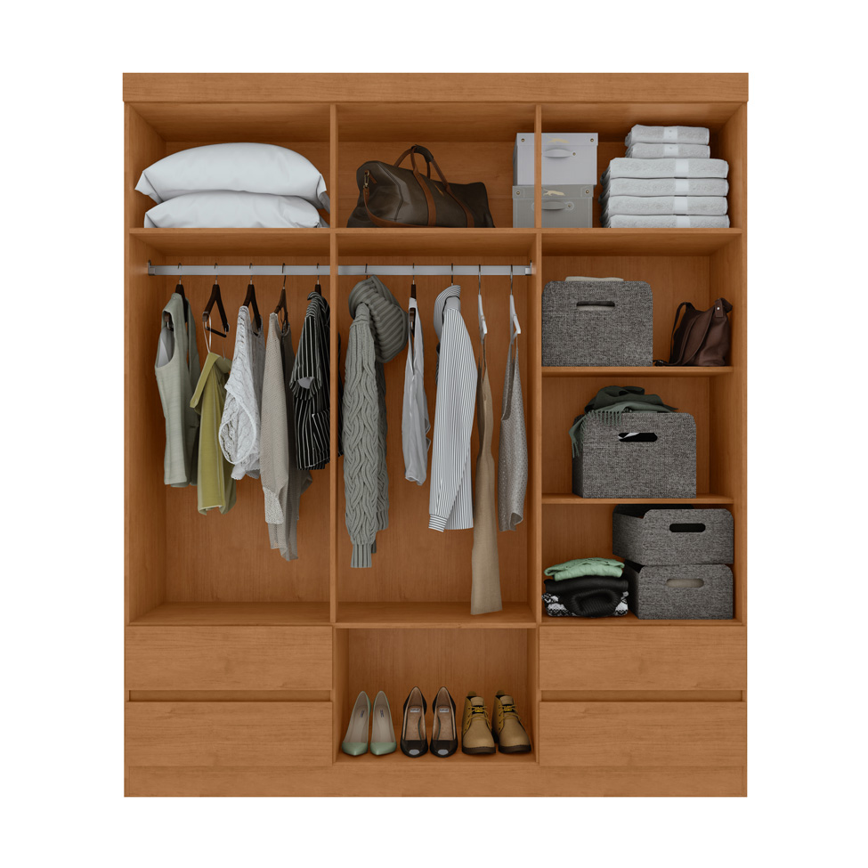 Guarda-Roupa Casal com Espelho Zeus sem Pés 6 Portas 4 Gavetas Amêndoa