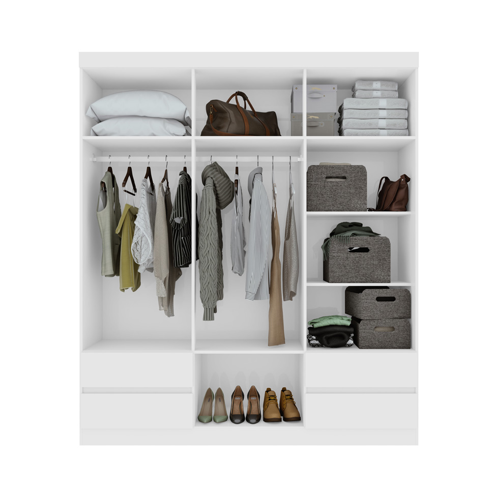 Guarda-Roupa Casal com Espelho Zeus sem Pés 6 Portas 4 Gavetas Branco