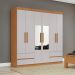 Guarda-Roupa Casal com Espelho Zeus sem Pés 6 Portas 4 Gavetas Off White e Amêndoa