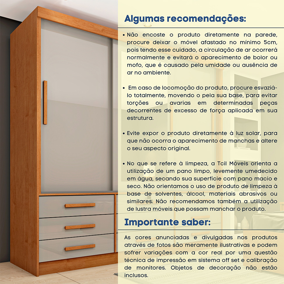 Guarda-Roupa Casal com Espelho e Pés Chicago 3 PT 9 GV Cinamomo e Off White