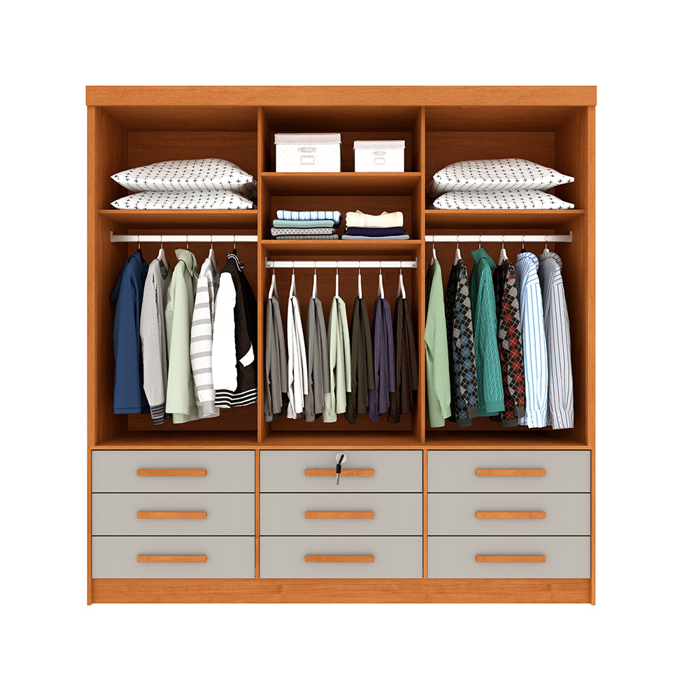 Guarda-Roupa Casal com Espelho e Pés Chicago 3 Portas 9 Gavetas Cinamomo e Off White