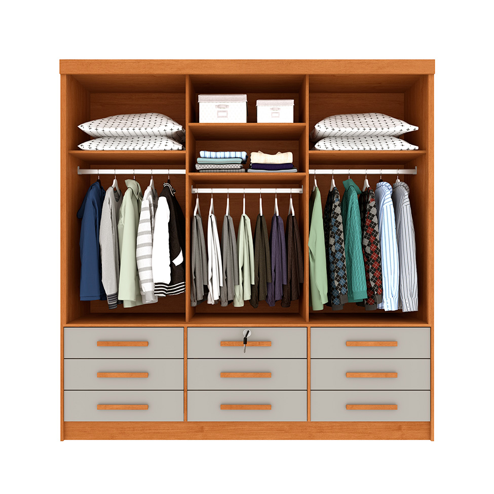 Guarda-Roupa Casal com Pés Chicago 3 Portas 9 Gavetas Cinamomo e Off White