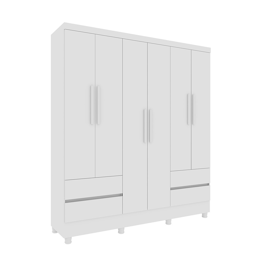 Guarda-Roupa Casal com Pés Oregon 6 Portas 4 Gavetas Neve