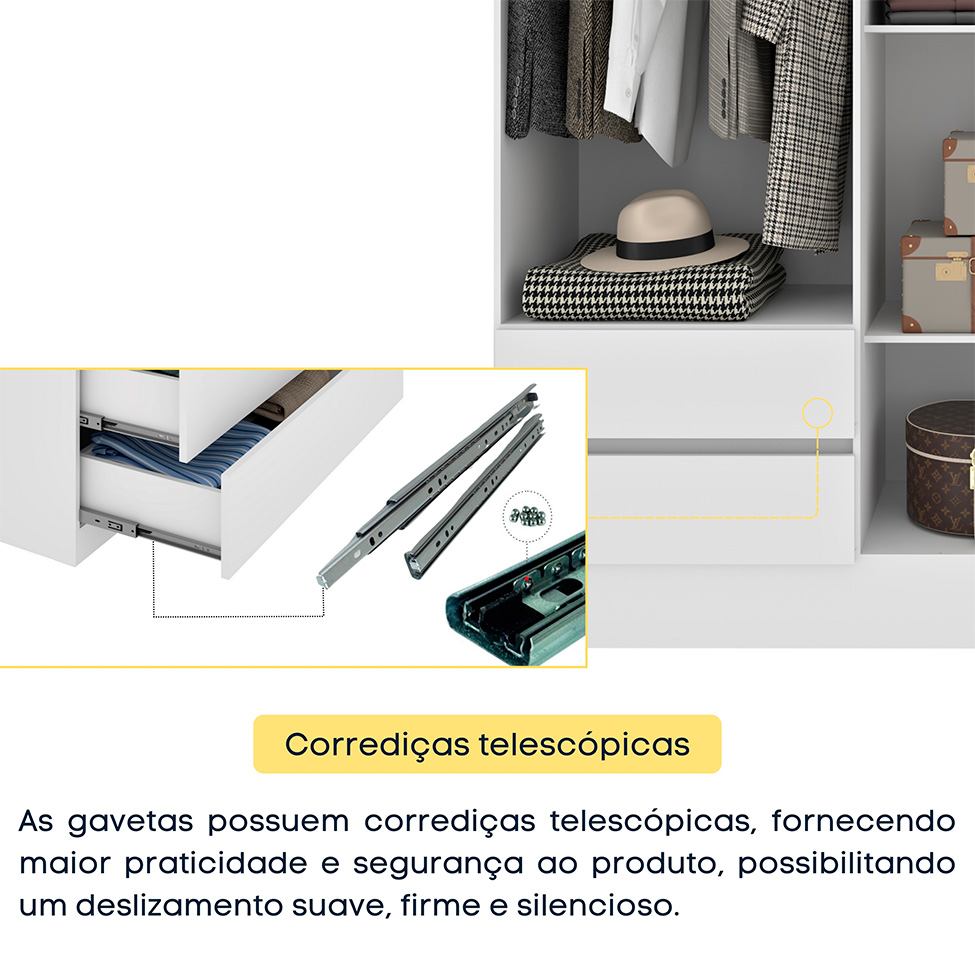 Guarda-Roupa Casal com Pés Oregon 6 Portas 4 Gavetas Neve